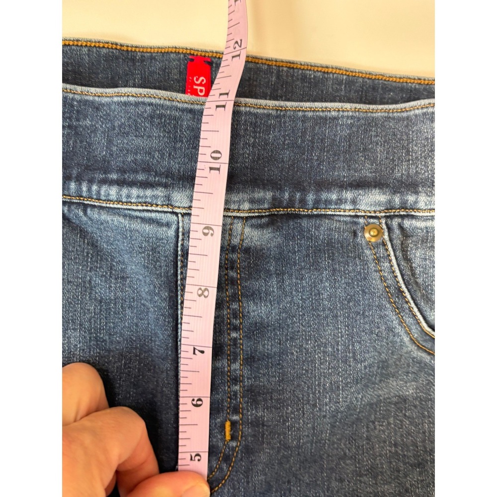 Spanx Jean-ish Ankle Leggings Distressed Raw Hem Dark Indigo Wash Large 20203R - Picture 11 of 12